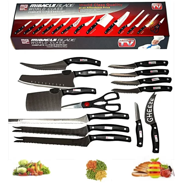 Juego Set De Cuchillos Cortes Profesionales x 13 en acero inoxidable