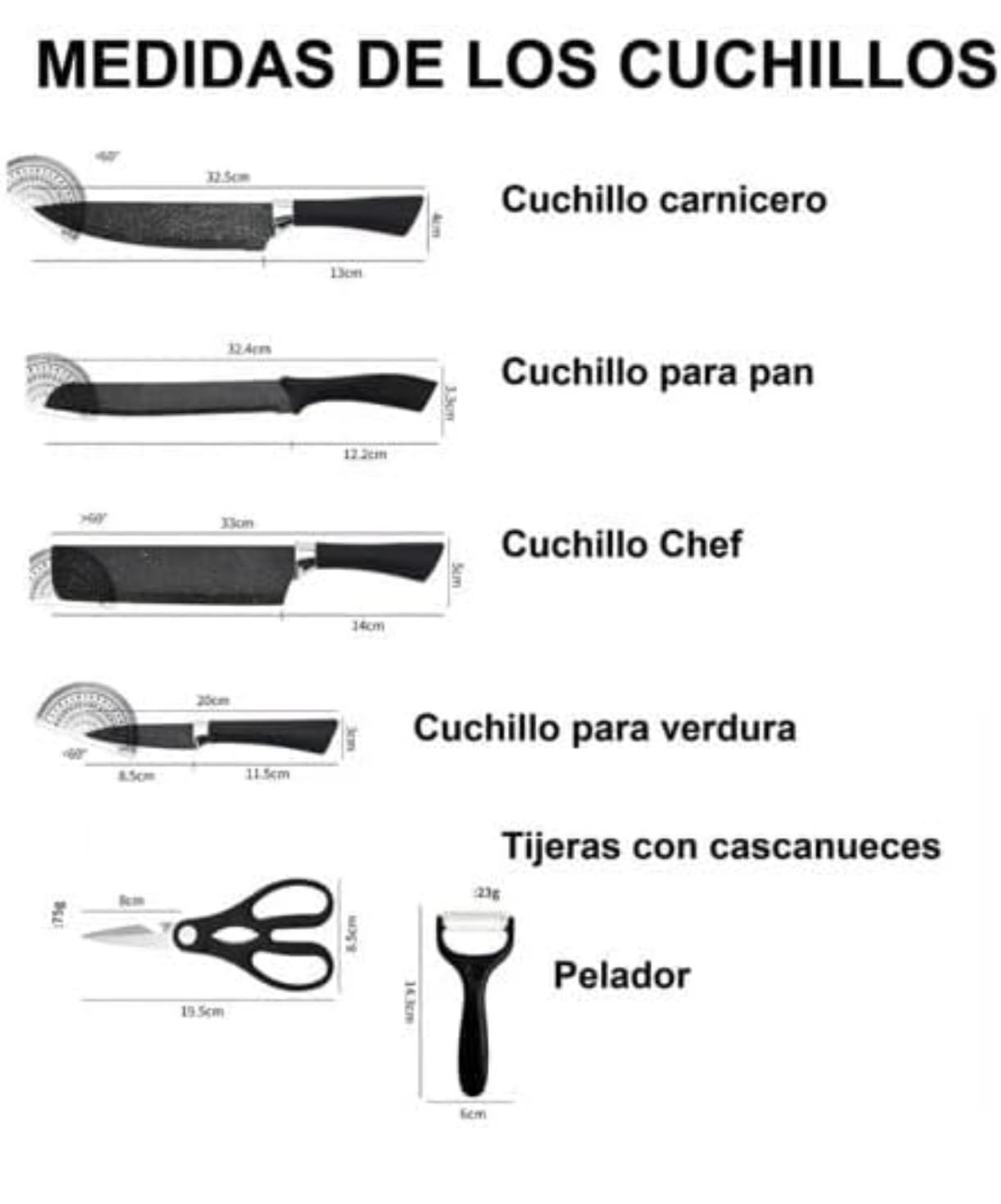 Juego de cuchillos de 6 piezas negro - Imagen 3