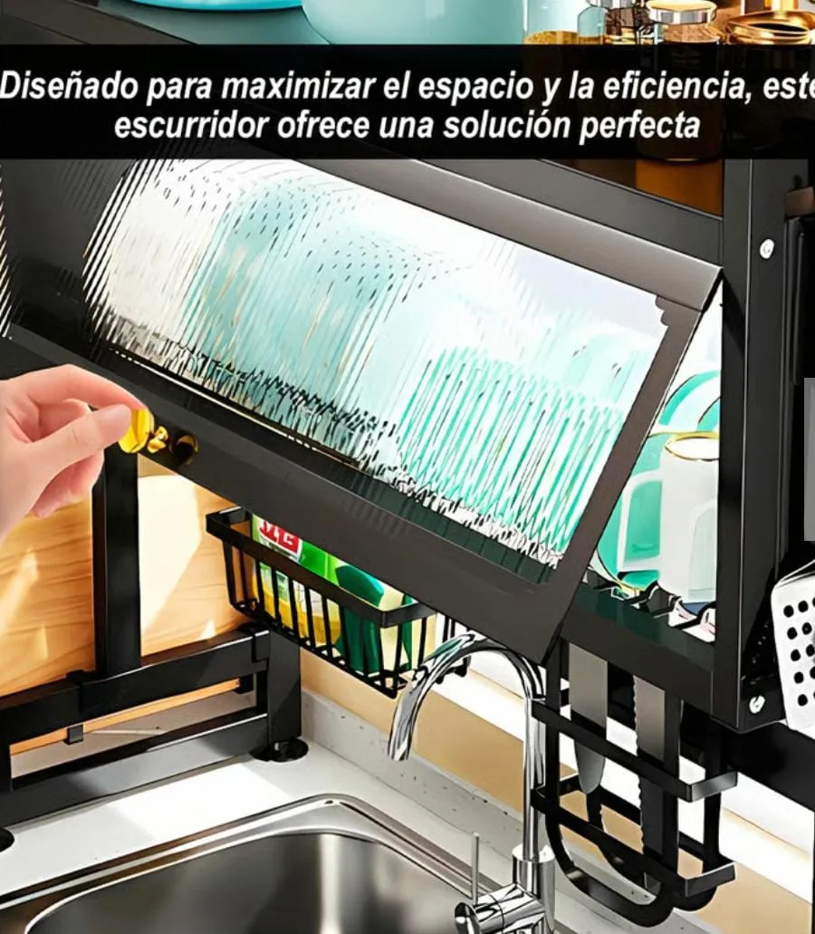Escurridor De Loza Platero Armable Para Lavaplatos Con Tapa Negro - Imagen 2